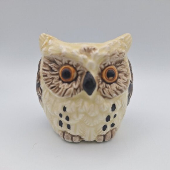 Owl Pot Decor Vintage Cottagecore Small Tiny 2 Inch Japan 70s Brown Bird Wild - Picture 1 of 7